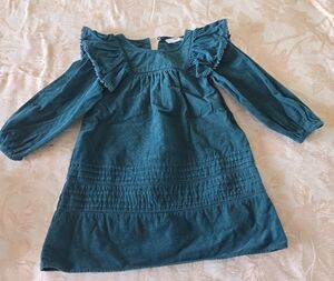Girls' Long-Sleeve Teal Ruffle Yoke Dress